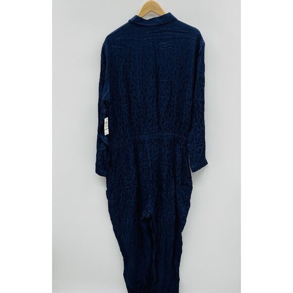 On 34th Womens Size XL Satin Animal-Print Jacquard Jumpsuit in Intrepid Blue $79 - Picture 5 of 8